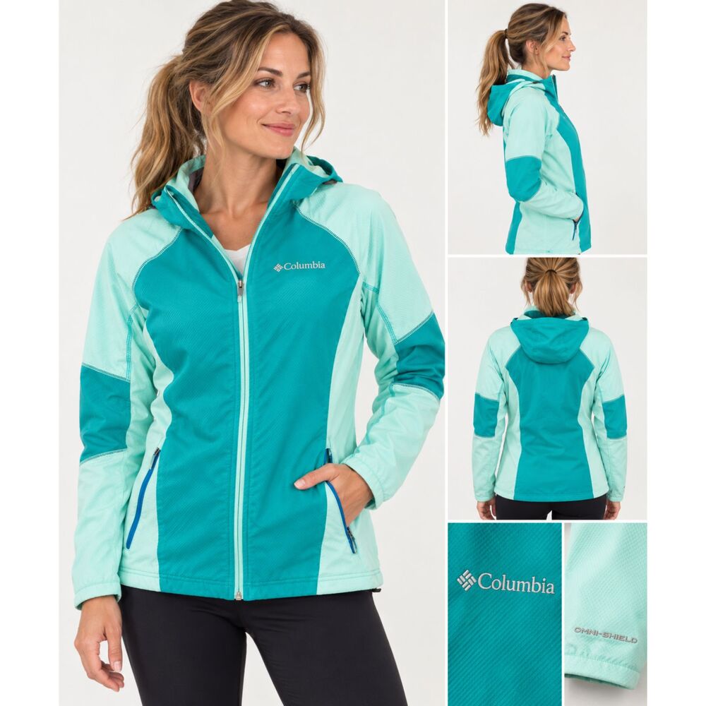 Columbia Women's Jacket Mint Green Hoodie Omni Shield Outdoors Active